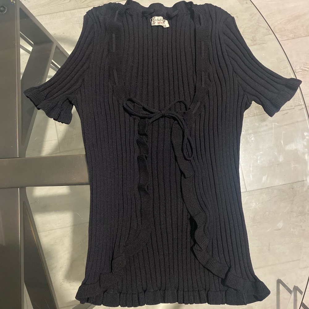Free People - Knit top with top tie bow black